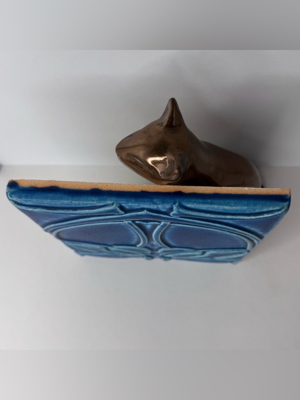 Vintage MOTAWI TILEWORKS Colbalt Blue Art Nouveau Tile - Picture 5 of 9